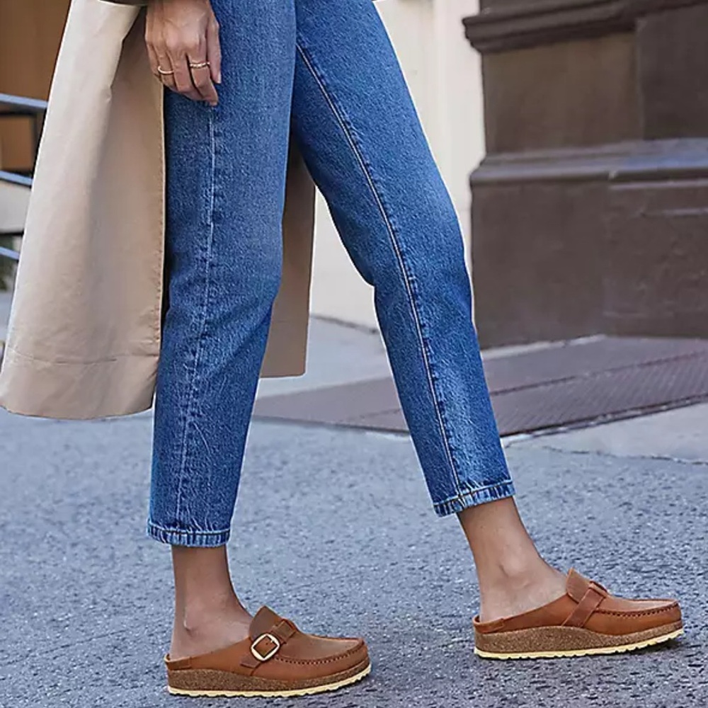 Birkenstock Brown Leather Slip-On Loafers with Buckle